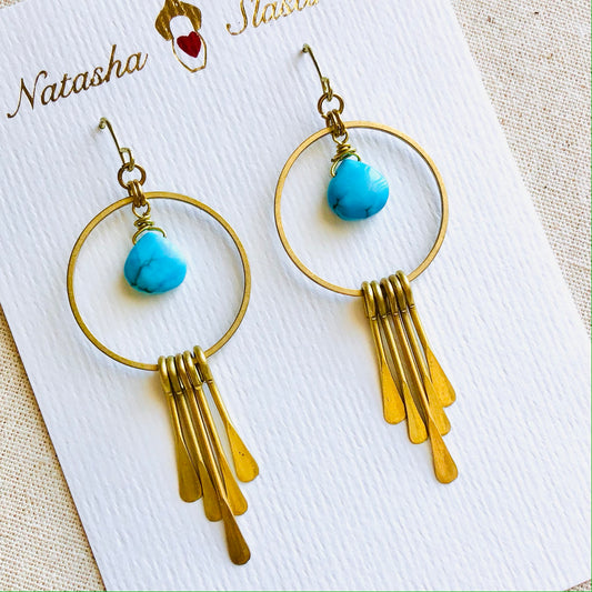 Fringe Earrings in Turquoise & Brass