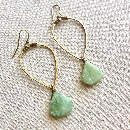 Leaf Earrings in Green Kyanite