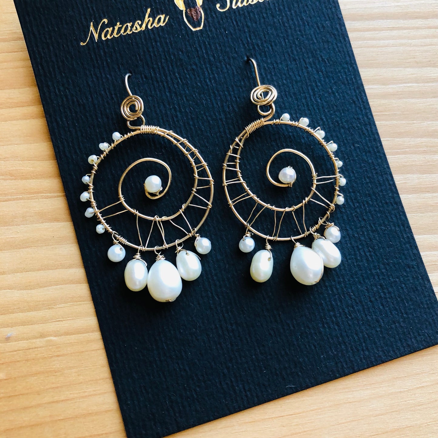 Gold Nautilus Earrings in Pearl