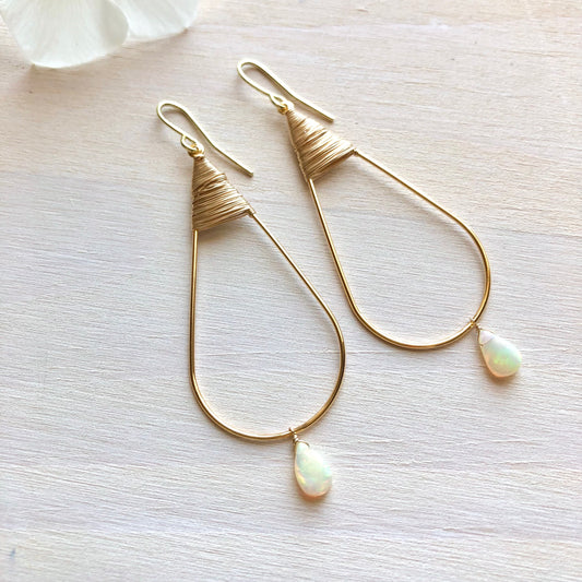 Gold Teardrop Earrings in Opal