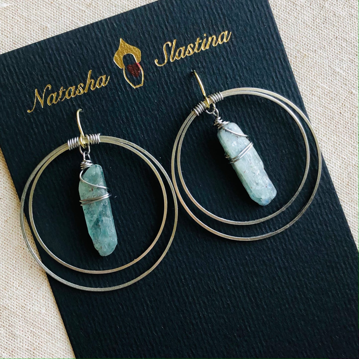 Silver Plated Kyanite Hoop Earrings