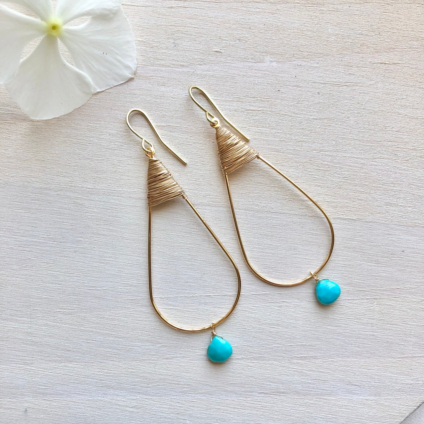 Gold Teardop Earrings in Turquoise