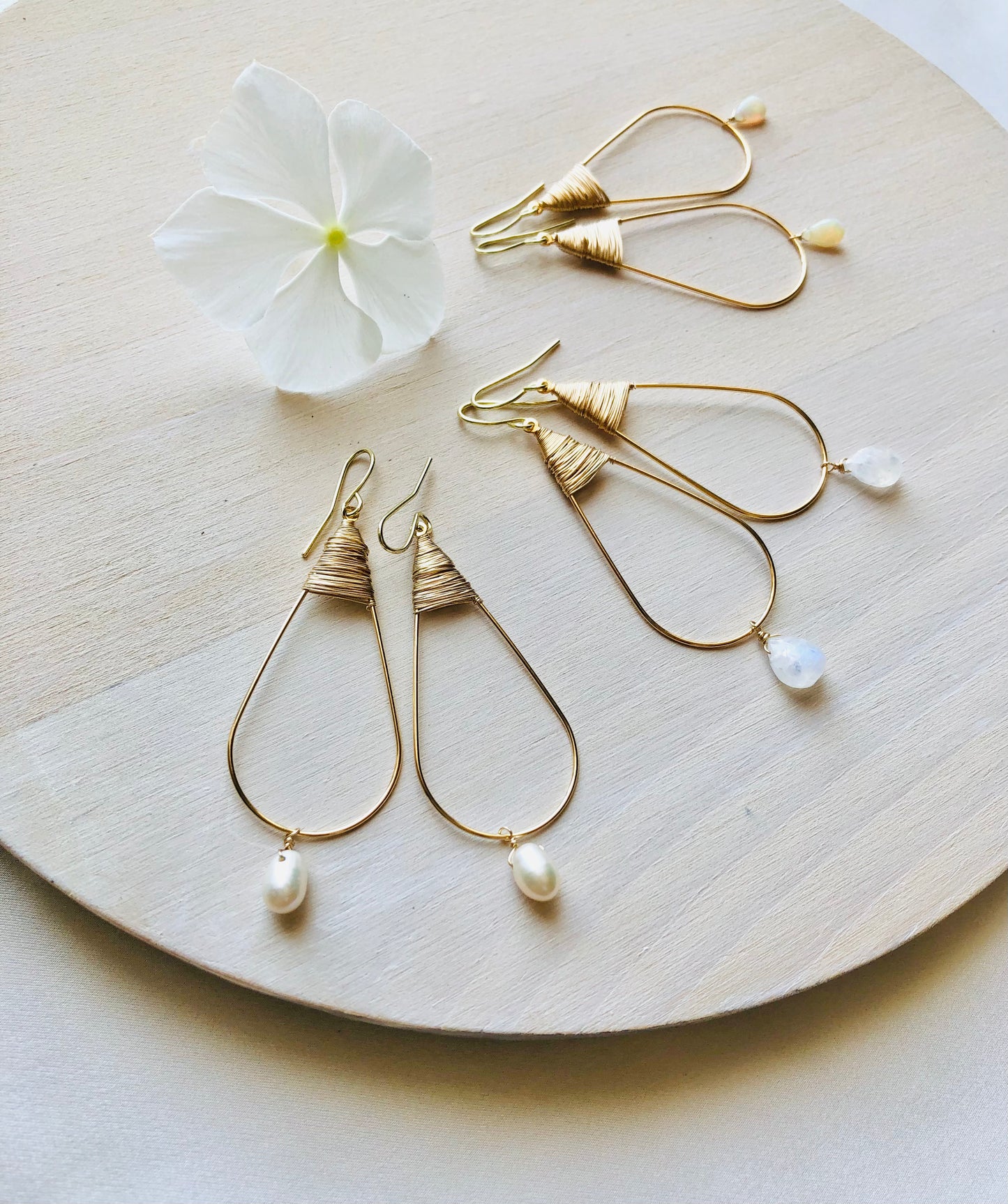 Gold Teardrop Earrings in Pearl